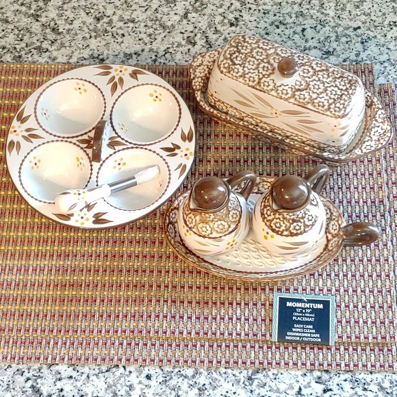 Temp-tations By Tara Ovenware Old World Brown 7-Piece Accessory Hand Painted - Picture 2 of 14